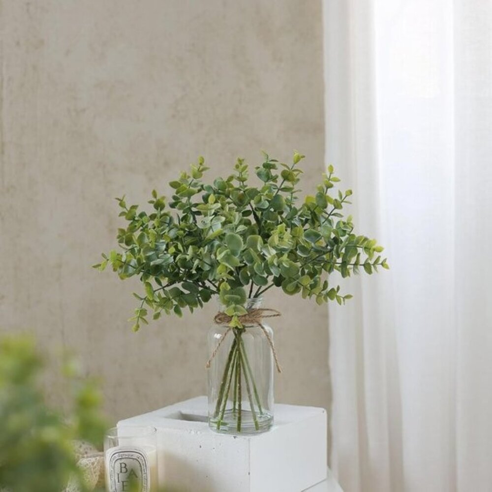 New Artificial Plants, Fake Stems in Glass Vase with Faux Water for Home Decor